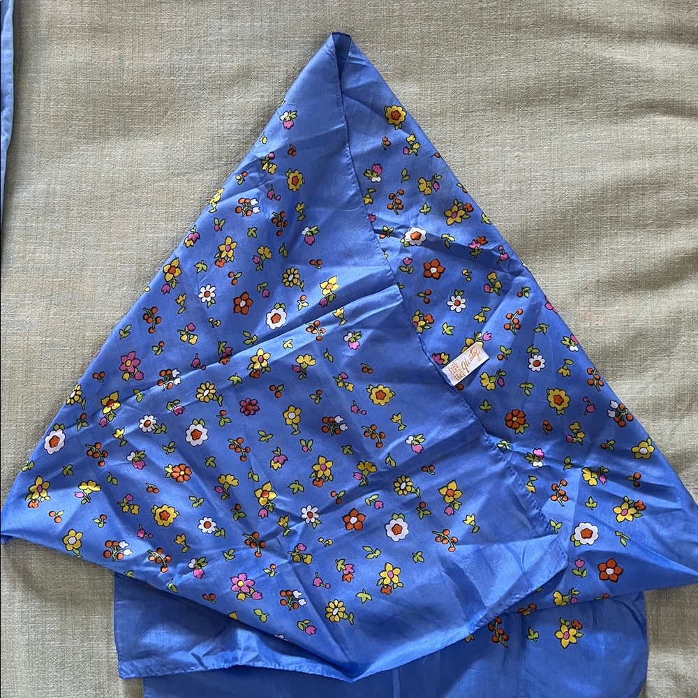 Vintage Glentex Rectangle Scarf Sky Blue Floral Japan Neck Waist Head